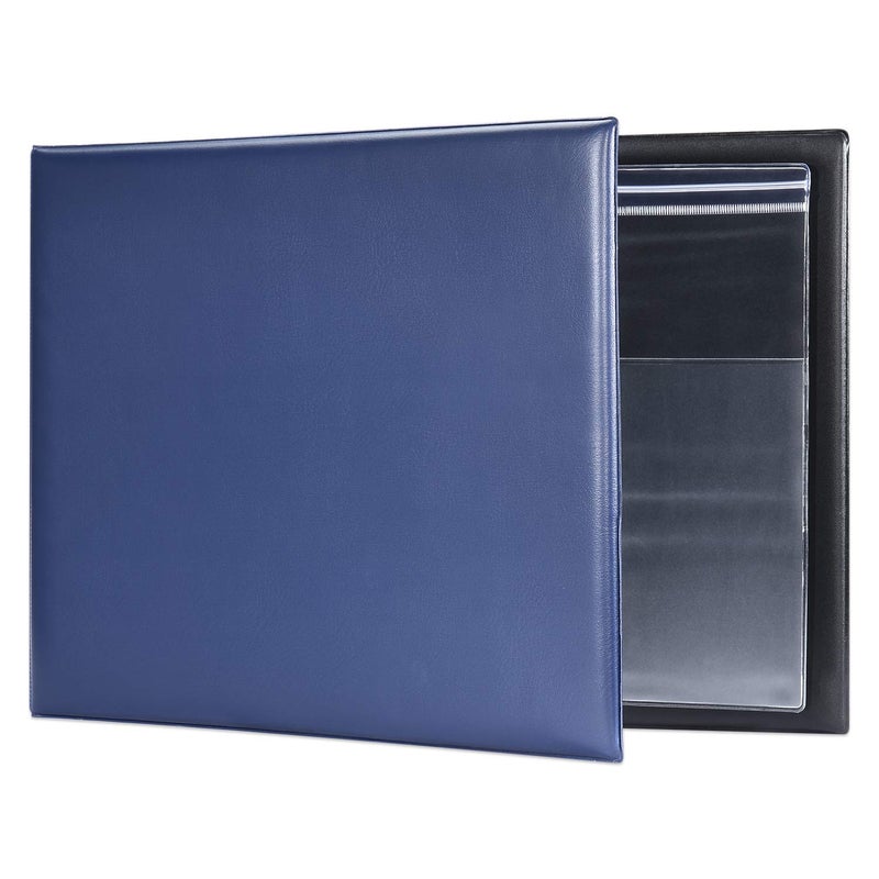 Pacific Mailer 7 Ring Business Check Book Binder, 600 Checks Capacity for 9" x 13" Sheets, PU Leather Checkbook Holder with Zip Pouch [Dark Blue] - Image 1